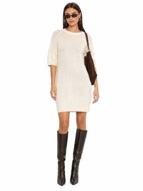 Reiss Angora Cashmere Blend Cream Sweater Dress | Soft Luxe Knit | Size XS